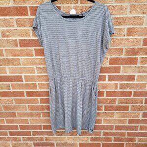 Toad & Go Blouson Dress Women's Size Large Grey and Black Striped